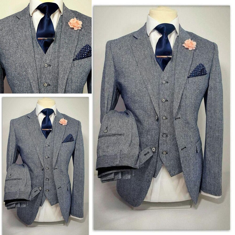 Costumes de mariage pour hommes trois pièces à revers crantés smokings de marié costume de témoin costumes de mariage pour hommes marié