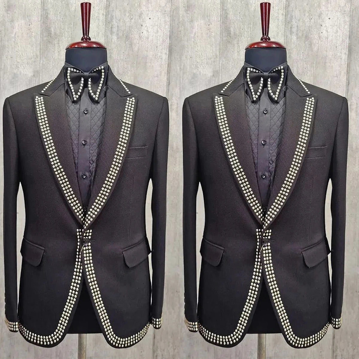 Trajes de boda para hombre, diseño de esmoquin personalizado, con abalorios, chaqueta formal con solapa de pico, corte entallado, para novio, solo una capa 