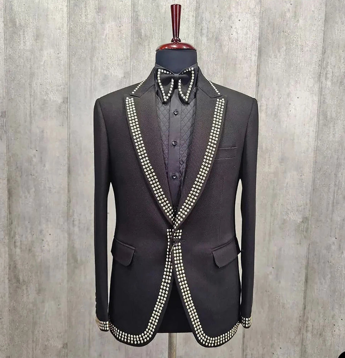 Trajes de boda para hombre, diseño de esmoquin personalizado, con abalorios, chaqueta formal con solapa de pico, corte entallado, para novio, solo una capa 