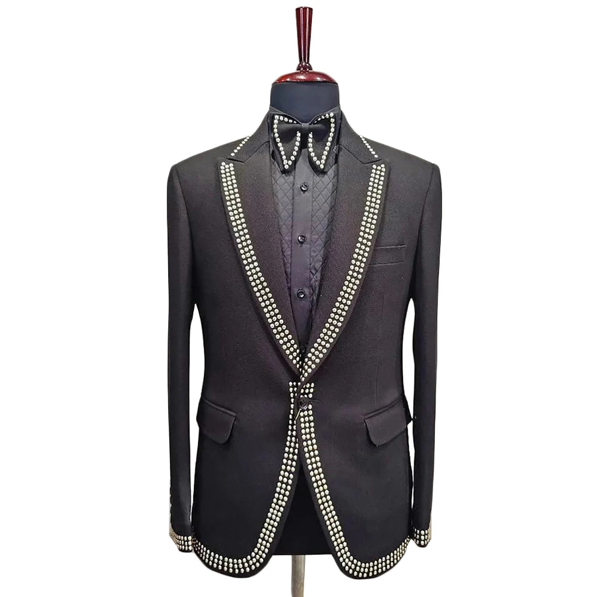Trajes de boda para hombre, diseño de esmoquin personalizado, con abalorios, chaqueta formal con solapa de pico, corte entallado, para novio, solo una capa 