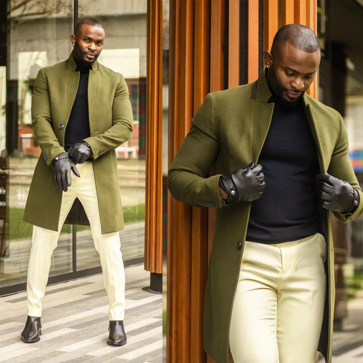 Abrigo de lana verde militar para hombre, traje a medida de una pieza, abrigo de un solo pecho, cálido, para negocios, boda, novio, graduación, a medida.