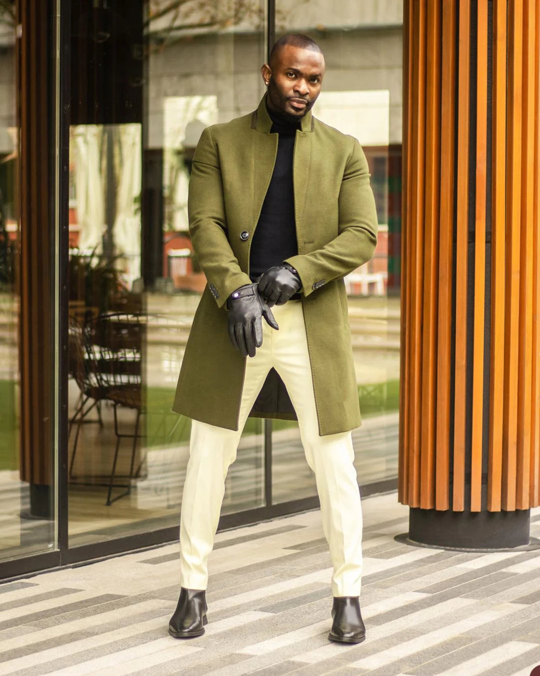 Abrigo de lana verde militar para hombre, traje a medida de una pieza, abrigo de un solo pecho, cálido, para negocios, boda, novio, graduación, a medida.