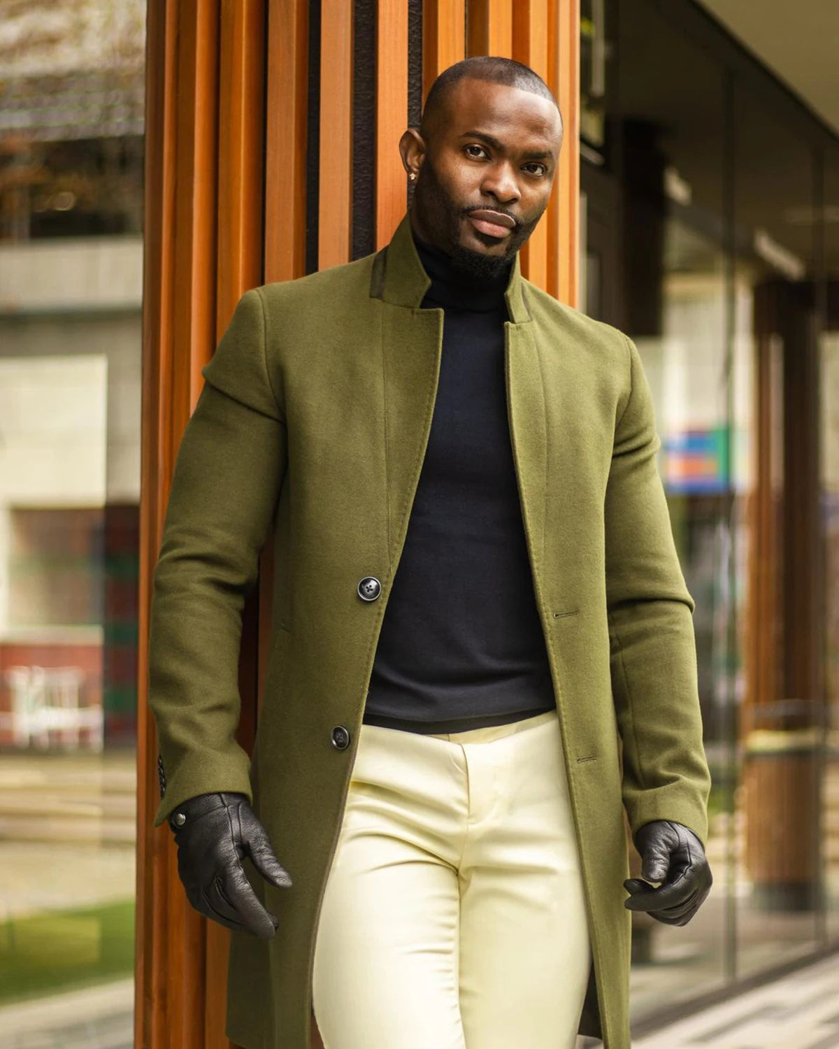 Abrigo de lana verde militar para hombre, traje a medida de una pieza, abrigo de un solo pecho, cálido, para negocios, boda, novio, graduación, a medida.