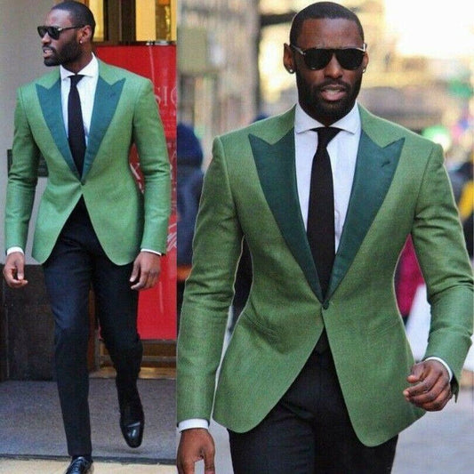 Mint Green men Suit One Button Peaked Lapel Groom Wedding Prom Party Dinner Tuxedos Custom Made 2 Pieces