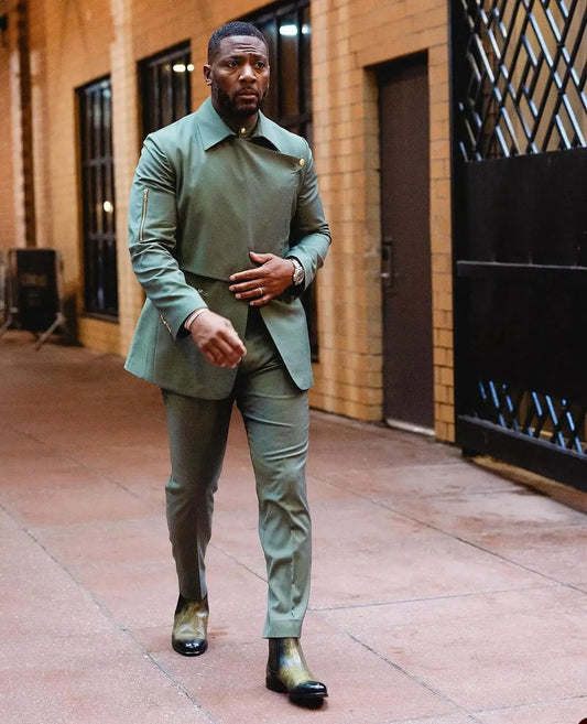 Trajes de boda modernos de moda para hombre, esmoquin de diseñador con solapa y cremallera, para novio, fiesta de negocios, 2 piezas, blazer, pantalones, traje personalizado