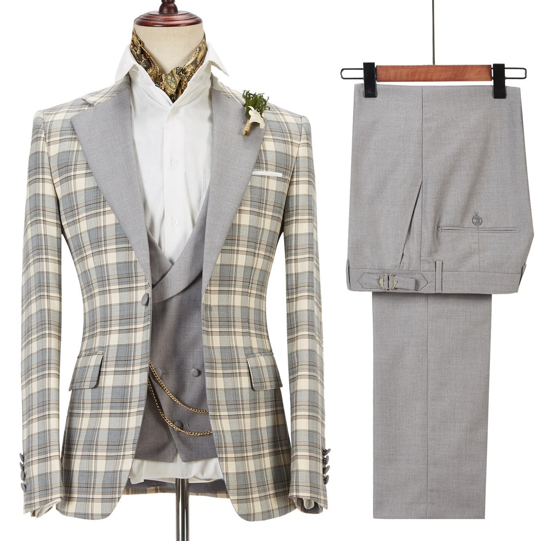 Costumes modernes pour hommes avec treillis trois pièces châle revers concepteur smokings de mariage hommes colorés nouveau design de costume 