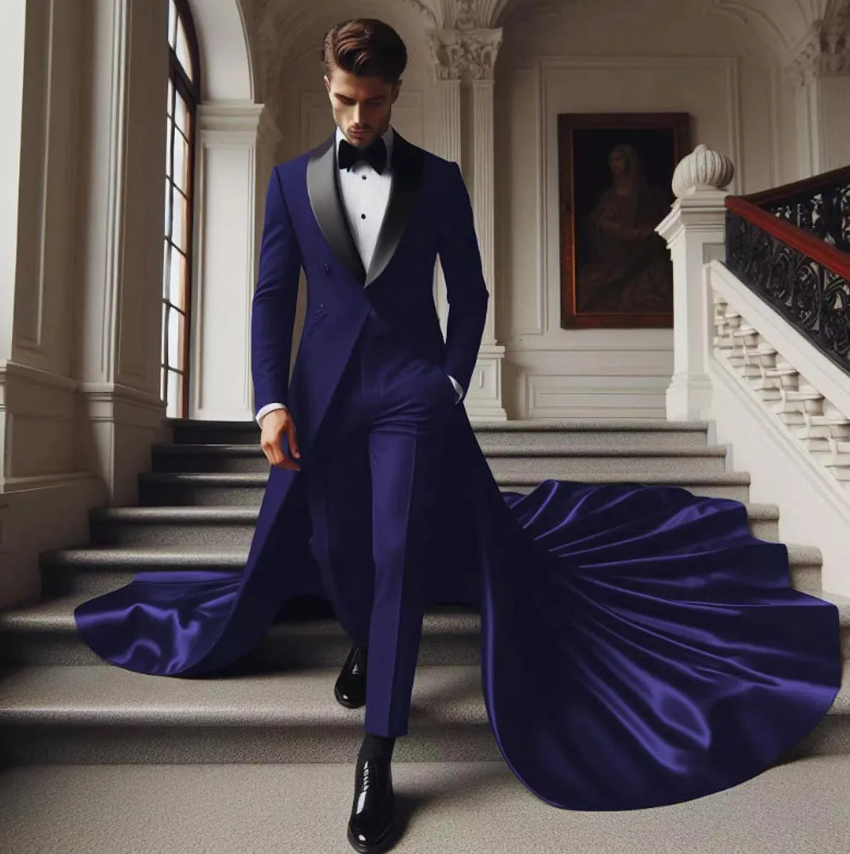 Elegant Burgundy Groom Suit with Shawl Lapel and Flowing Train - Custom Tailored Formal Attire for Weddings and Special Occasions