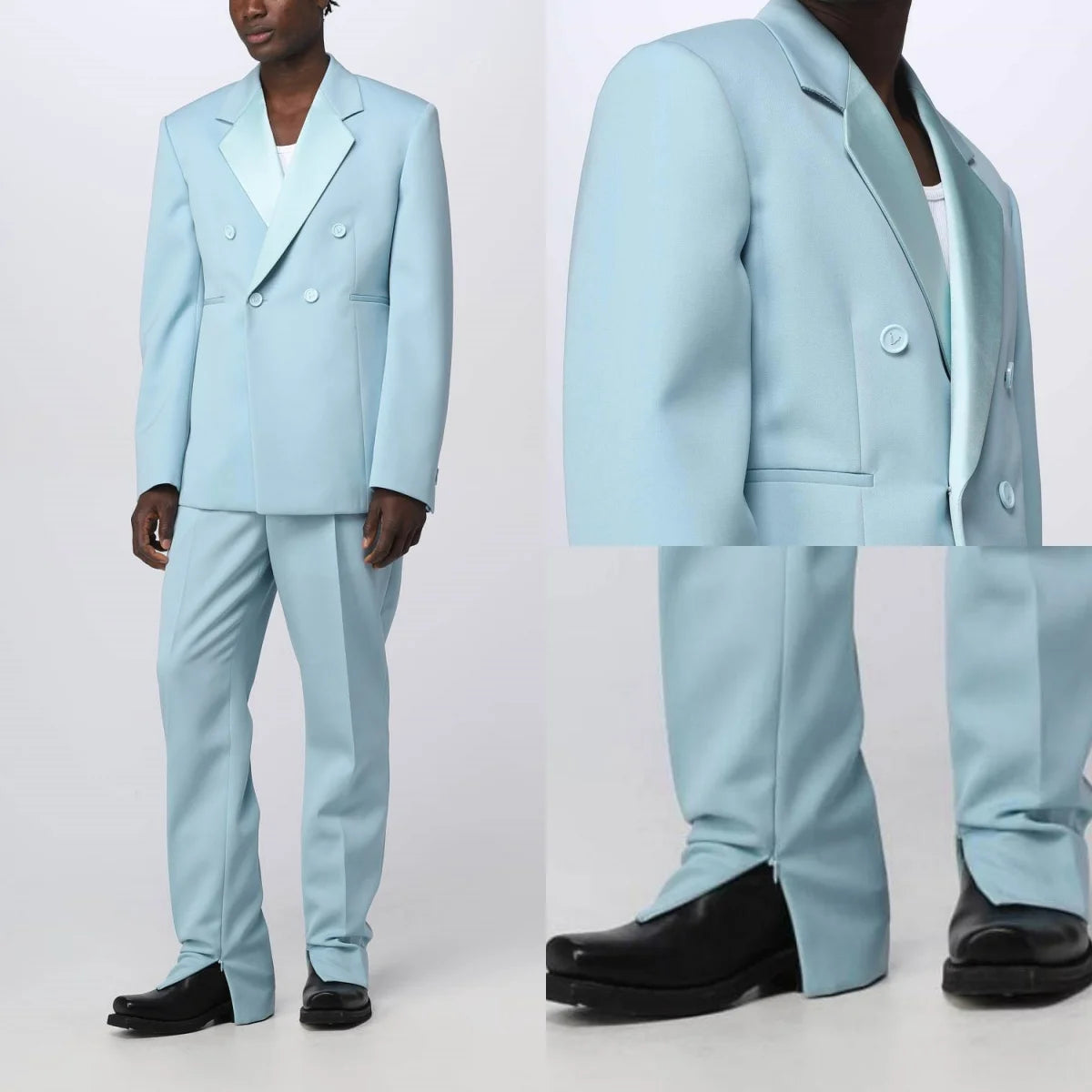 Costume de mariage moderne pour homme, smoking croisé à revers cranté, fermeture éclair, 2 pièces, blazer et pantalon, personnalisé