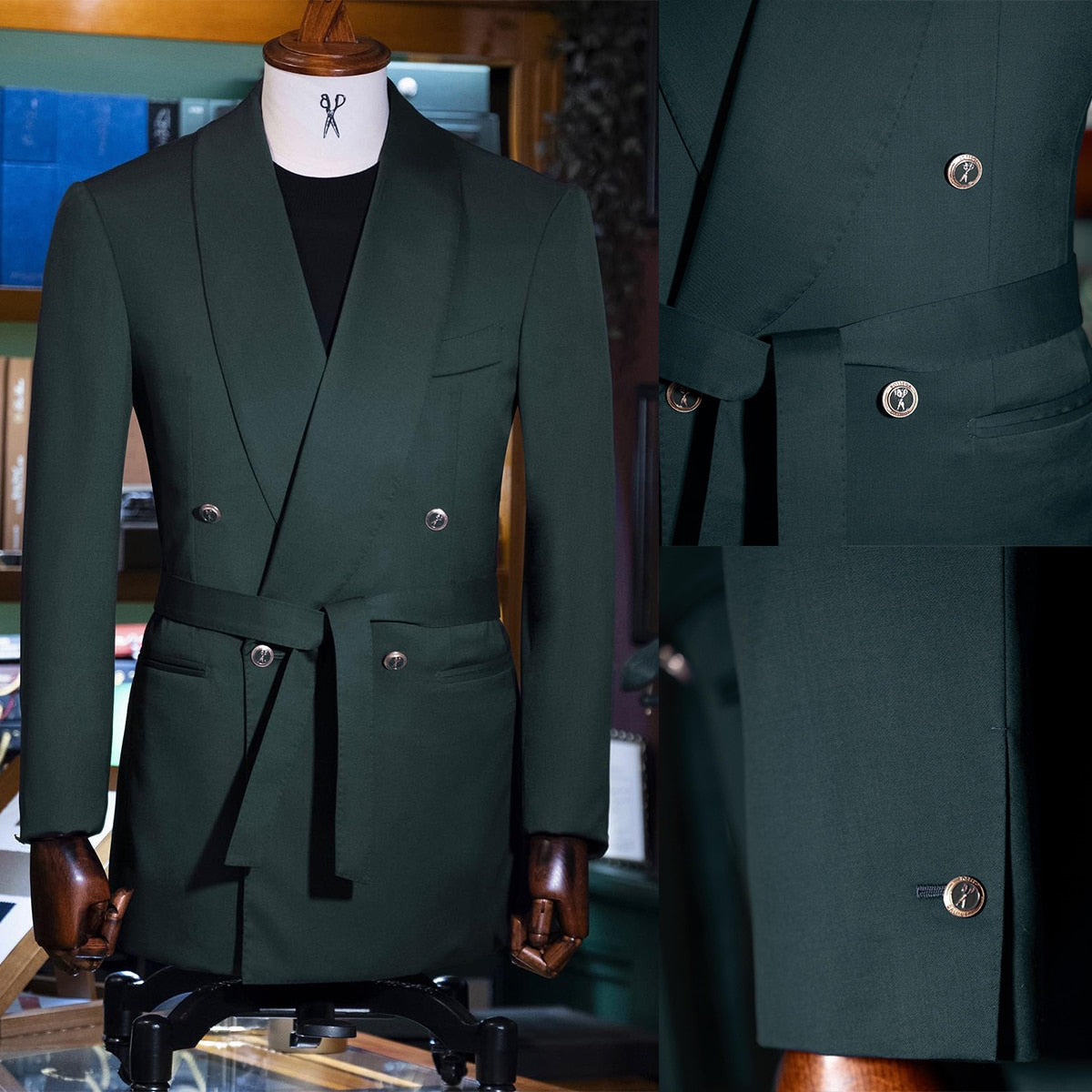 Modern Men's Suit 2 Pieces Blazer Pants One Button Sheer Lapel With Belt Business Slim Fit Formal Wedding Groom Costume Homme