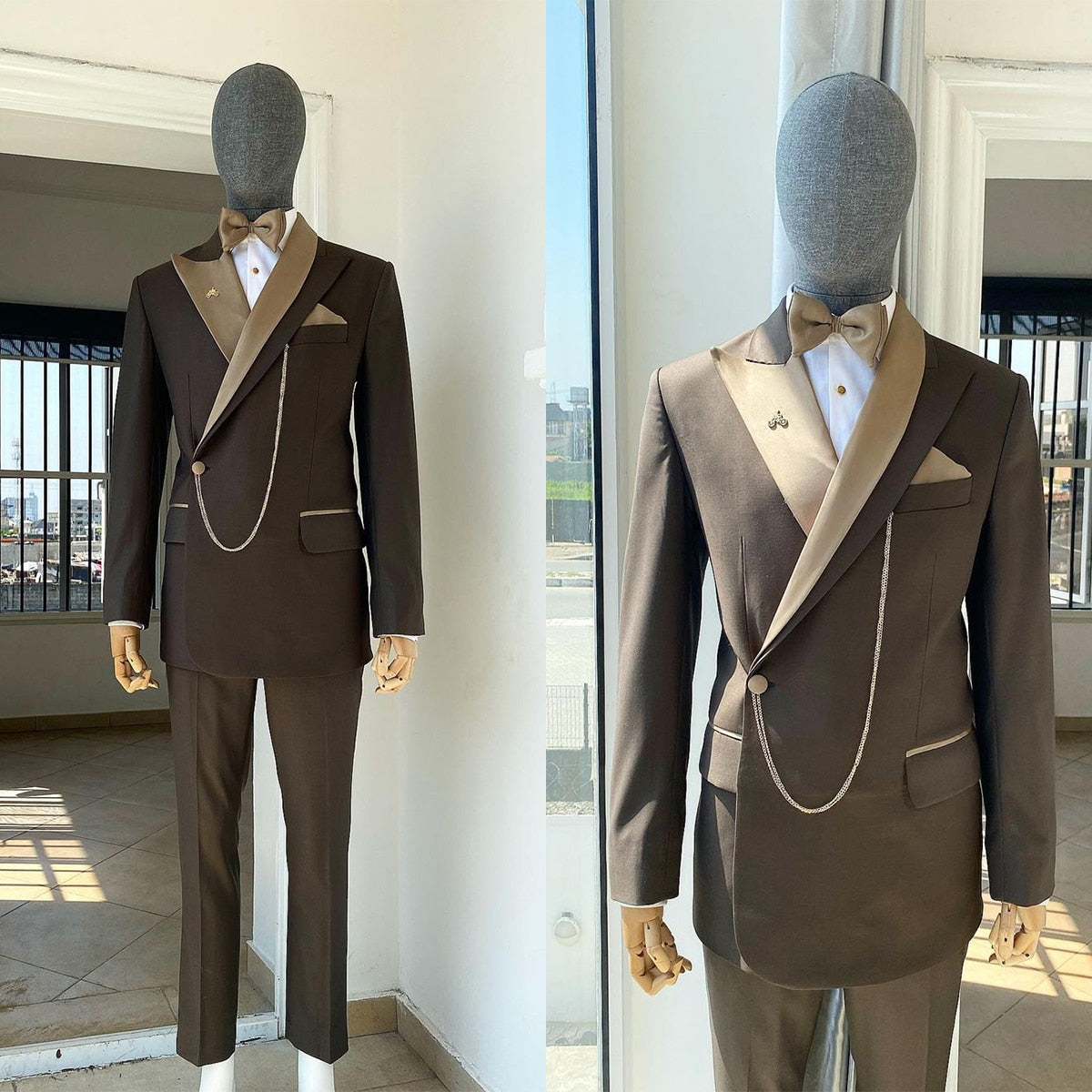 Costume homme moderne 2 pièces blazer pantalon satin revers pointu un bouton mariage marié appliques costume formel sur mesure homme 