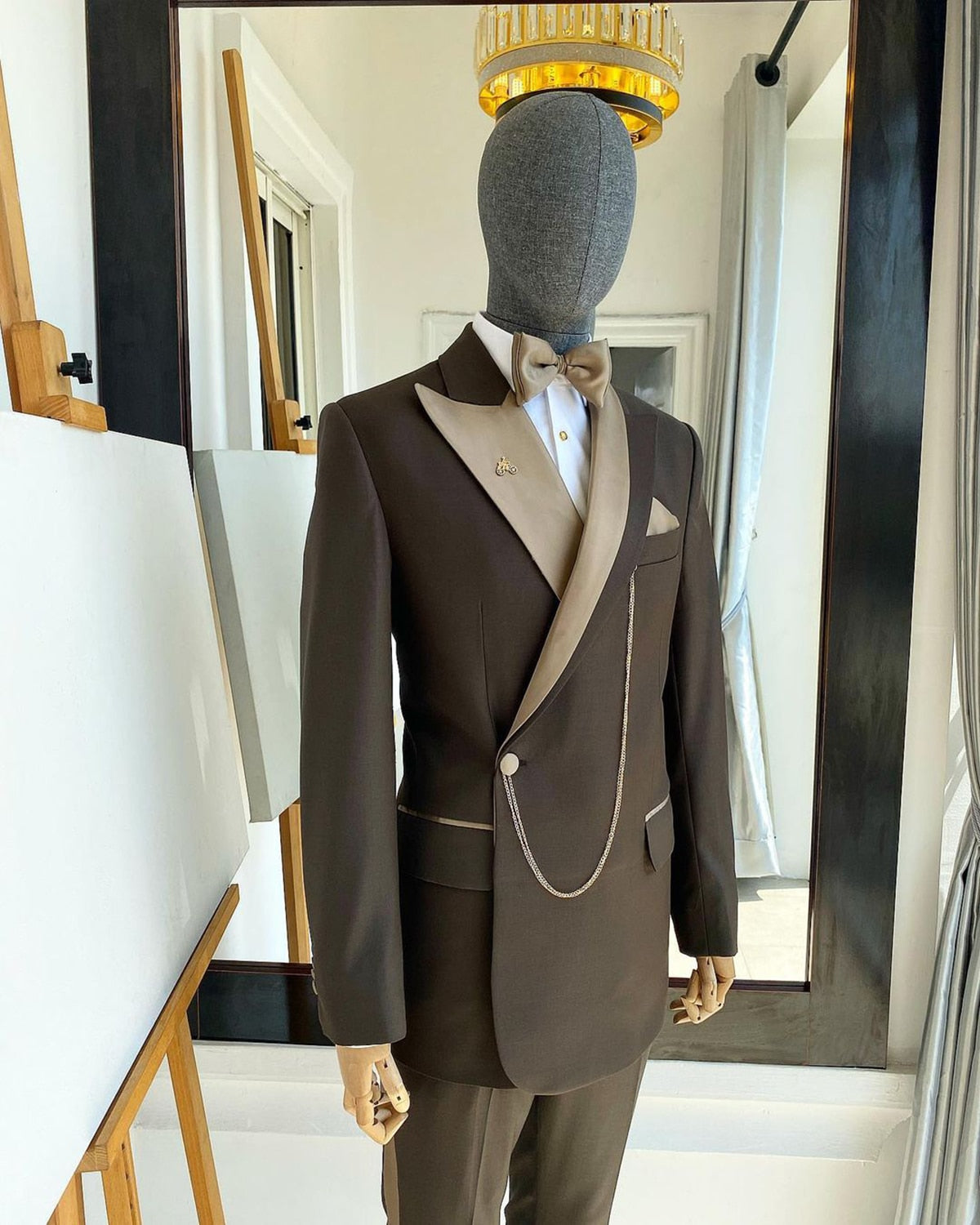 Costume homme moderne 2 pièces blazer pantalon satin revers pointu un bouton mariage marié appliques costume formel sur mesure homme 