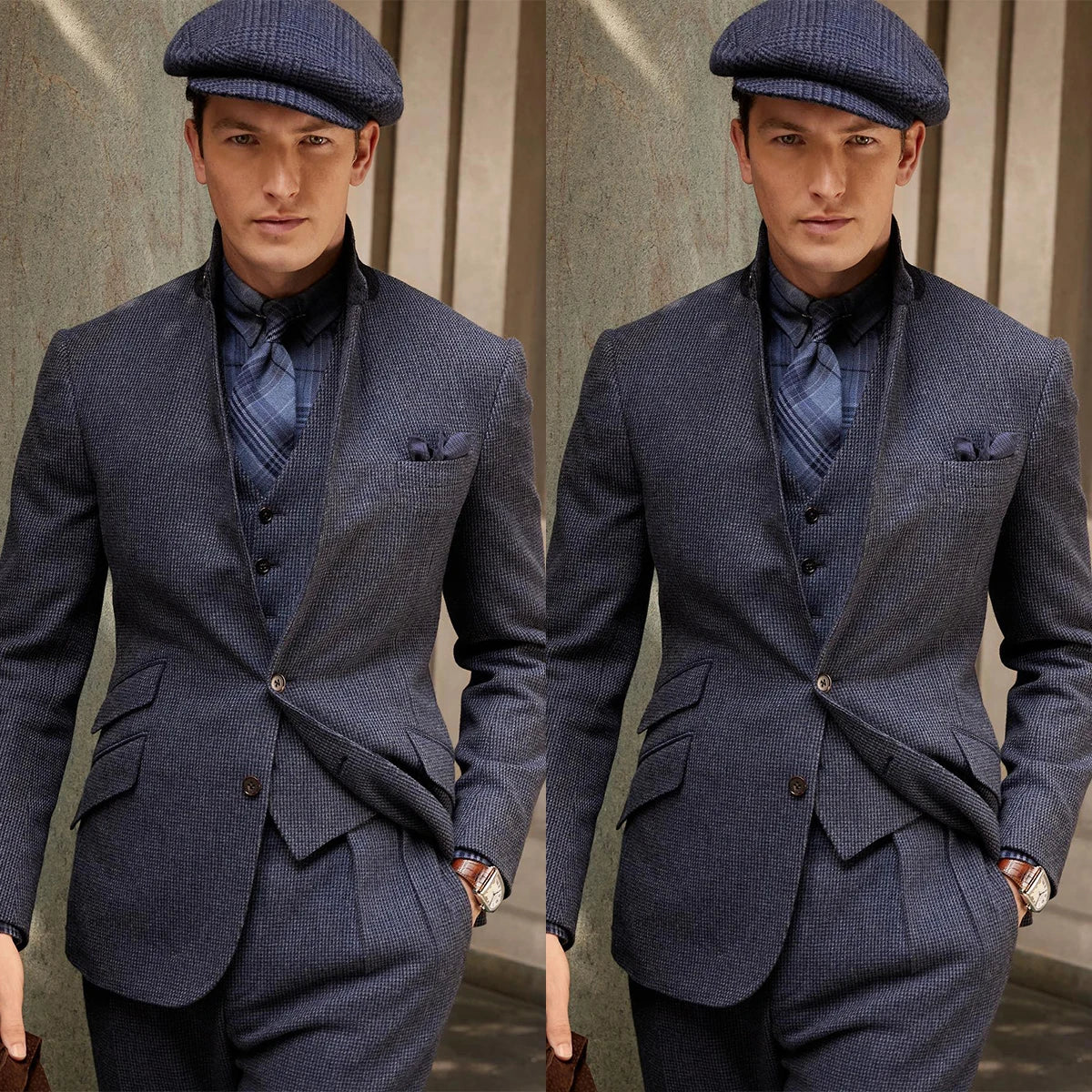 Modern Men's Suit 3 Pieces Blazer Pants Single Breasted No Lapel Business Formal Work Wear Wedding Groom Plus Size Costume Homme