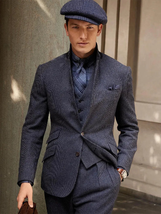 Modern Men's Suit 3 Pieces Blazer Pants Single Breasted No Lapel Business Formal Work Wear Wedding Groom Plus Size Costume Homme