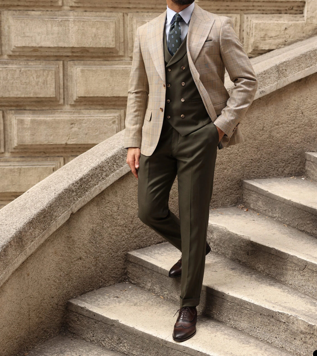 Trajes modernos para hombre, a medida, de 3 piezas, con blazer, chaleco y pantalón, de botonadura sencilla, solapa de pico, a cuadros, a rayas, para novio, hechos a medida, talla grande. 