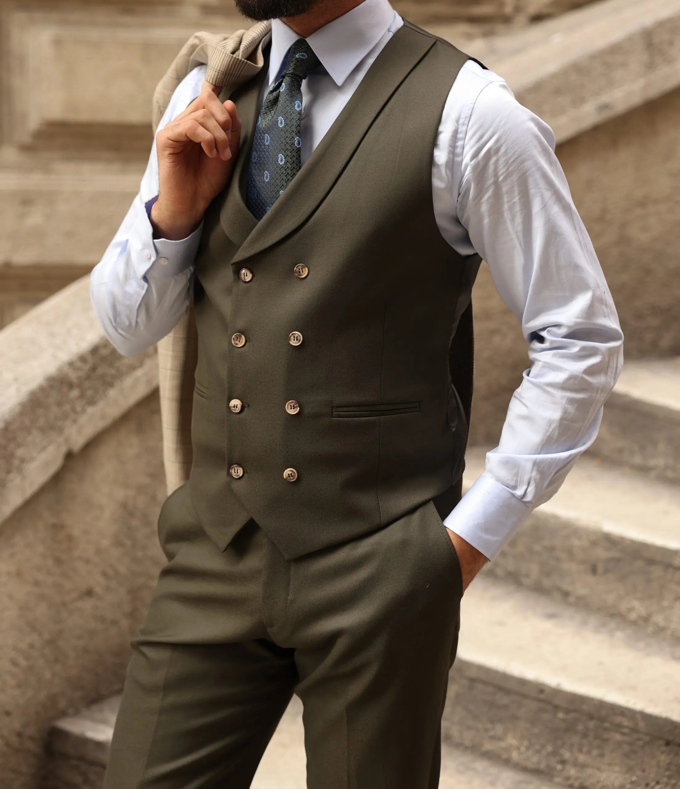 Trajes modernos para hombre, a medida, de 3 piezas, con blazer, chaleco y pantalón, de botonadura sencilla, solapa de pico, a cuadros, a rayas, para novio, hechos a medida, talla grande. 