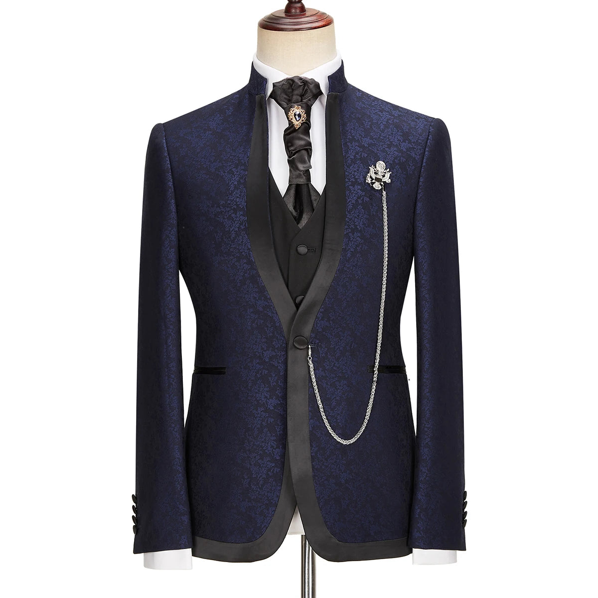 Trajes modernos para hombre, a medida, 3 piezas, blazer jacquard, chaleco negro, pantalón, un botón, sin solapa, para boda, formal, a medida, talla grande. 