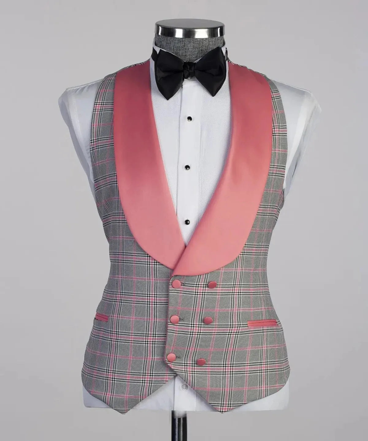 Modern Plaid Men Wedding Suits Shawl Lapel Tuxedos For Groom 2 Pcs Blazer Vest For Party Business Costume Homme