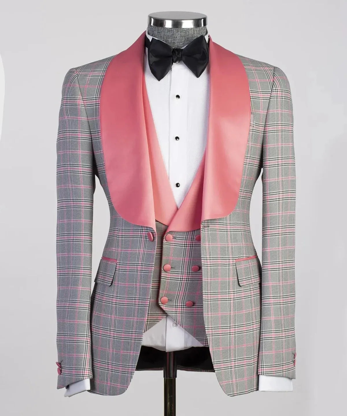 Modern Plaid Men Wedding Suits Shawl Lapel Tuxedos For Groom 2 Pcs Blazer Vest For Party Business Costume Homme