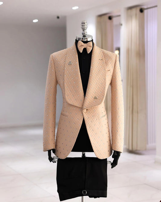 Blazer moderno con brillantes diamantes para hombre, traje de boda para hombre, cuello chal, 2 piezas (chaqueta y pantalón), ideal para fiestas de moda.