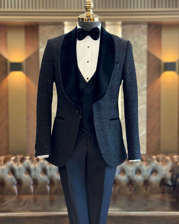 Trajes de boda modernos para hombre, a medida, de 3 piezas, blazer de terciopelo, chaleco, pantalón negro, solapa chal, personalizado, más esmoquin.