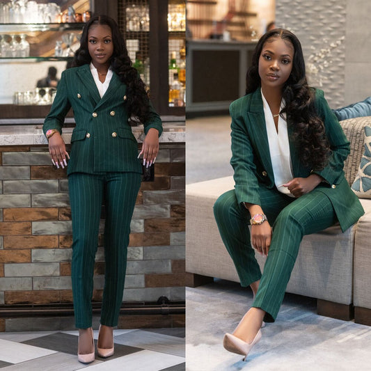 Mother Of The Birde Pants Suits Hunter Green Striped Street Celebration Blazer Set Evening Party Prom Wear 2 Pieces