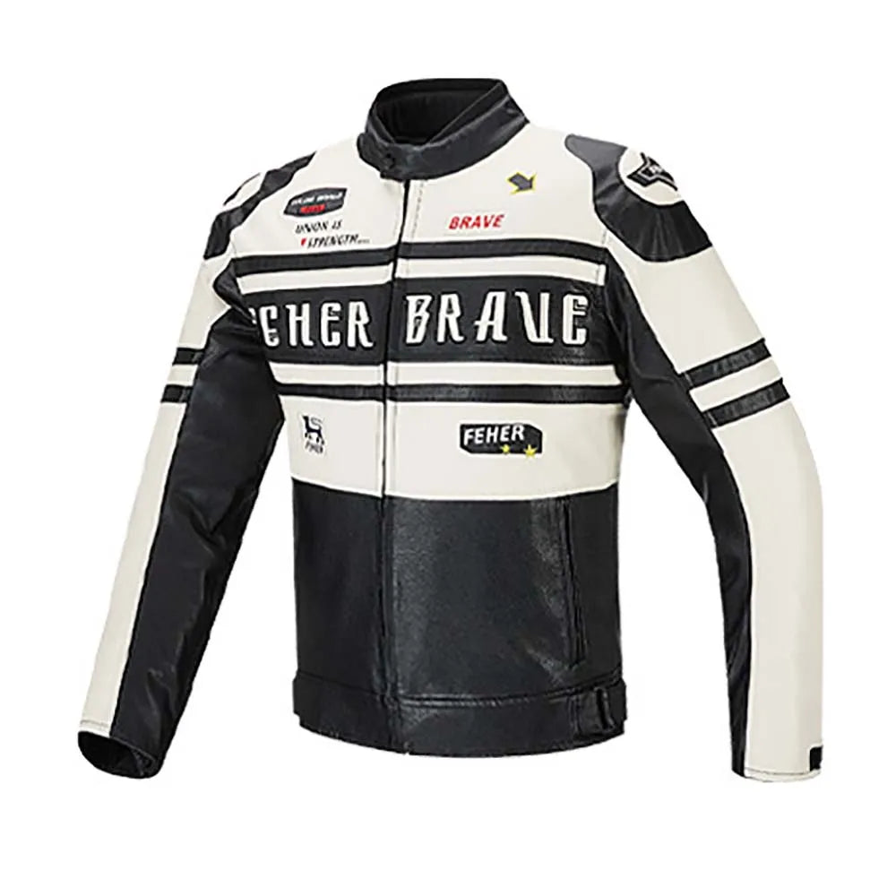 Men's Blue and White Racing Jacket with Red Stripes and Feher Brave Logo