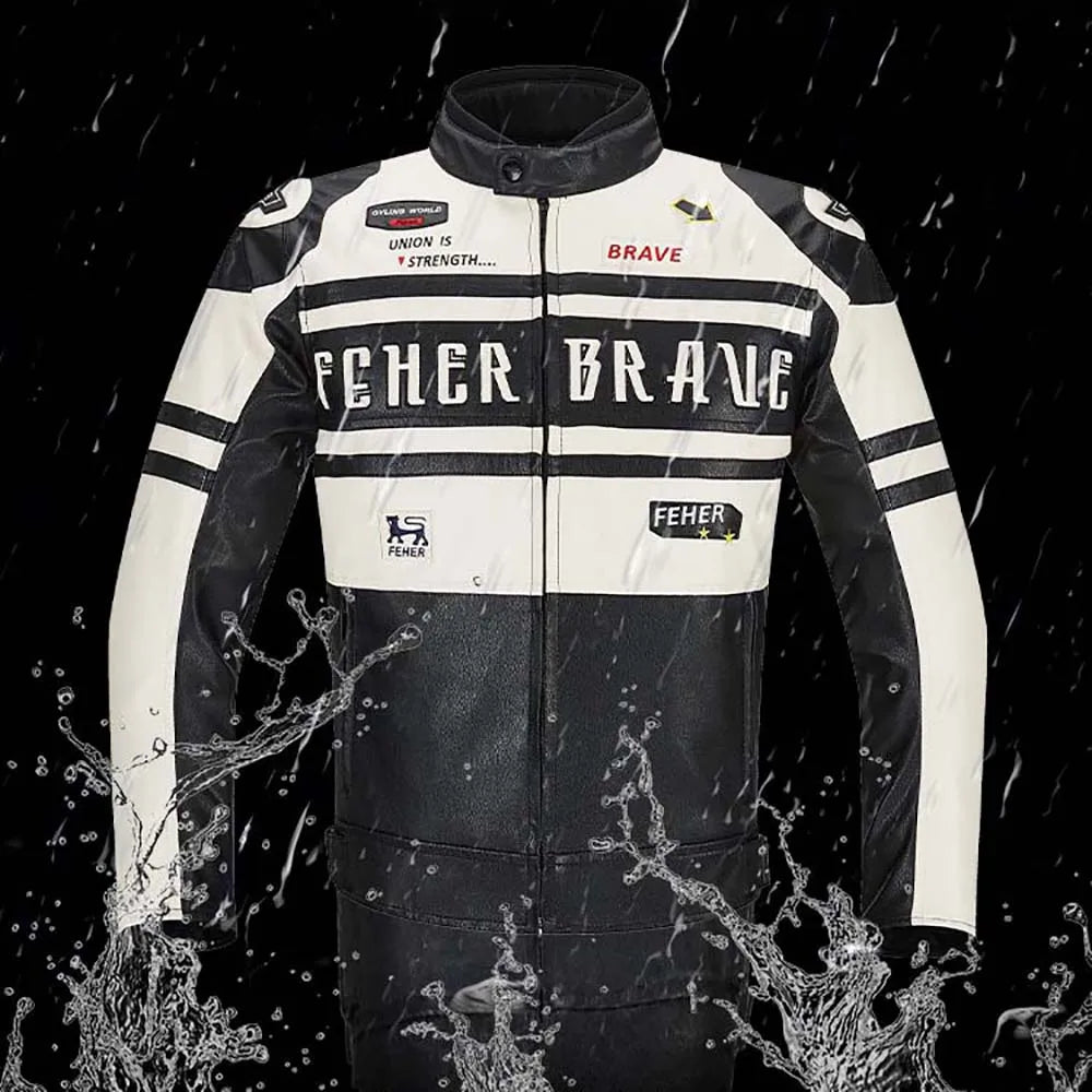 Men's Blue and White Racing Jacket with Red Stripes and Feher Brave Logo