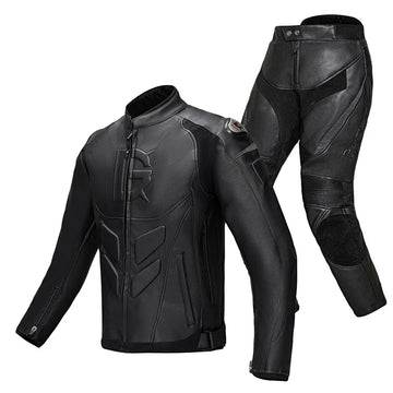 Men's Black Leather Motorcycle Jacket and Pants Set