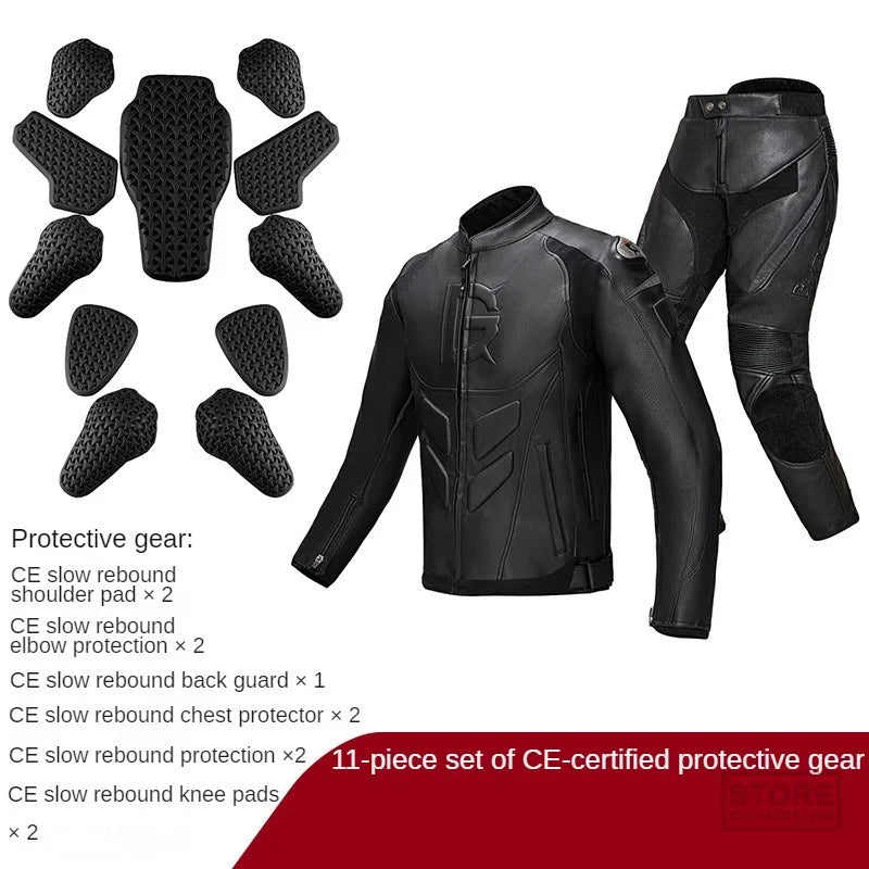 Ensemble veste et pantalon de moto en cuir noir pour homme 