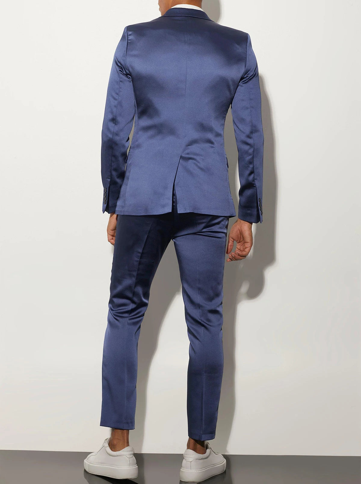 Traje azul marino para hombre, a medida, 2 piezas, blazer, pantalón, satén, botonadura sencilla, moderno, para negocios, boda, novio, graduación, a medida.