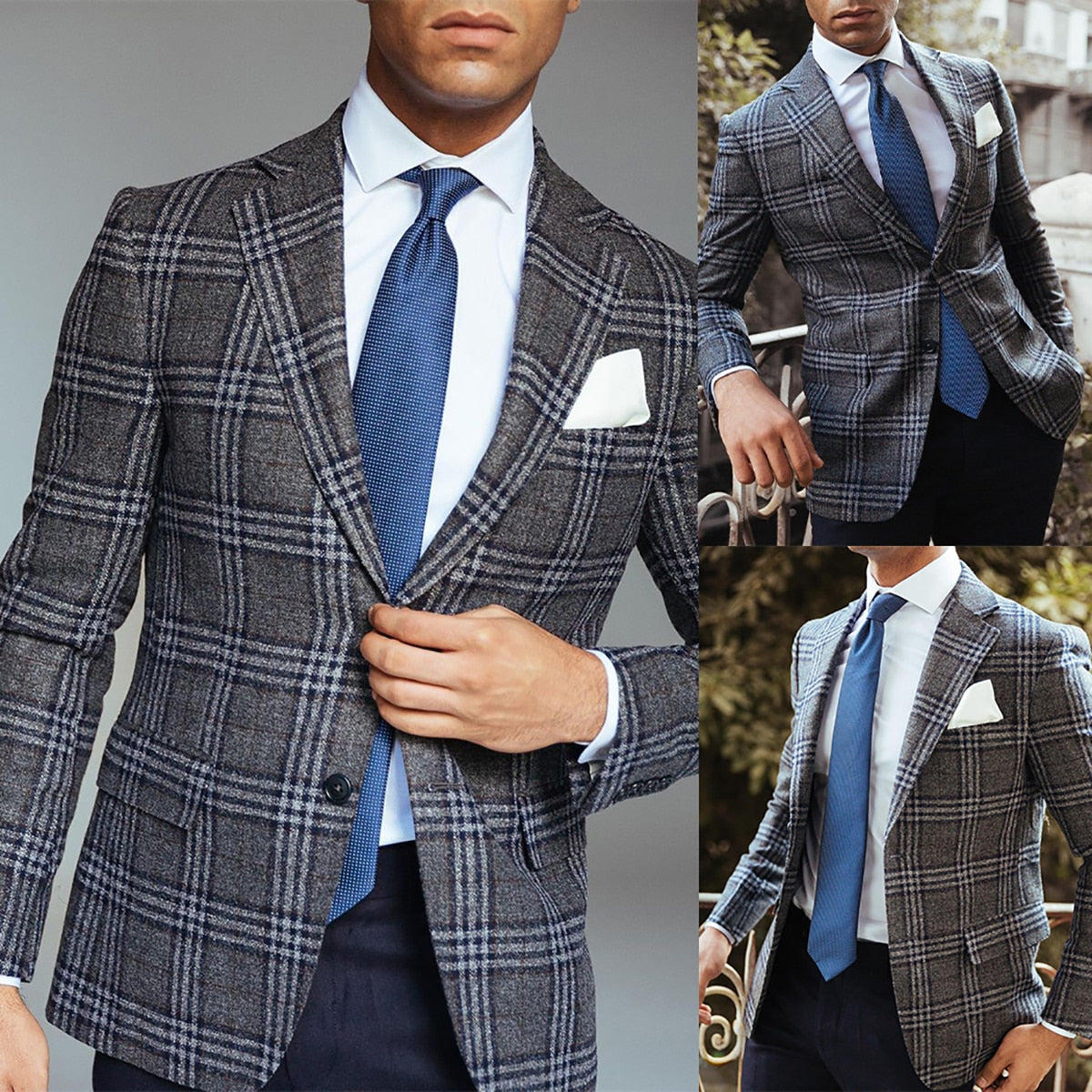 Costume 2 pièces bleu marine pour homme, blazer, pantalon, simple boutonnage, à carreaux, pour mariage, formel, travail, fête, décontracté, sur mesure 