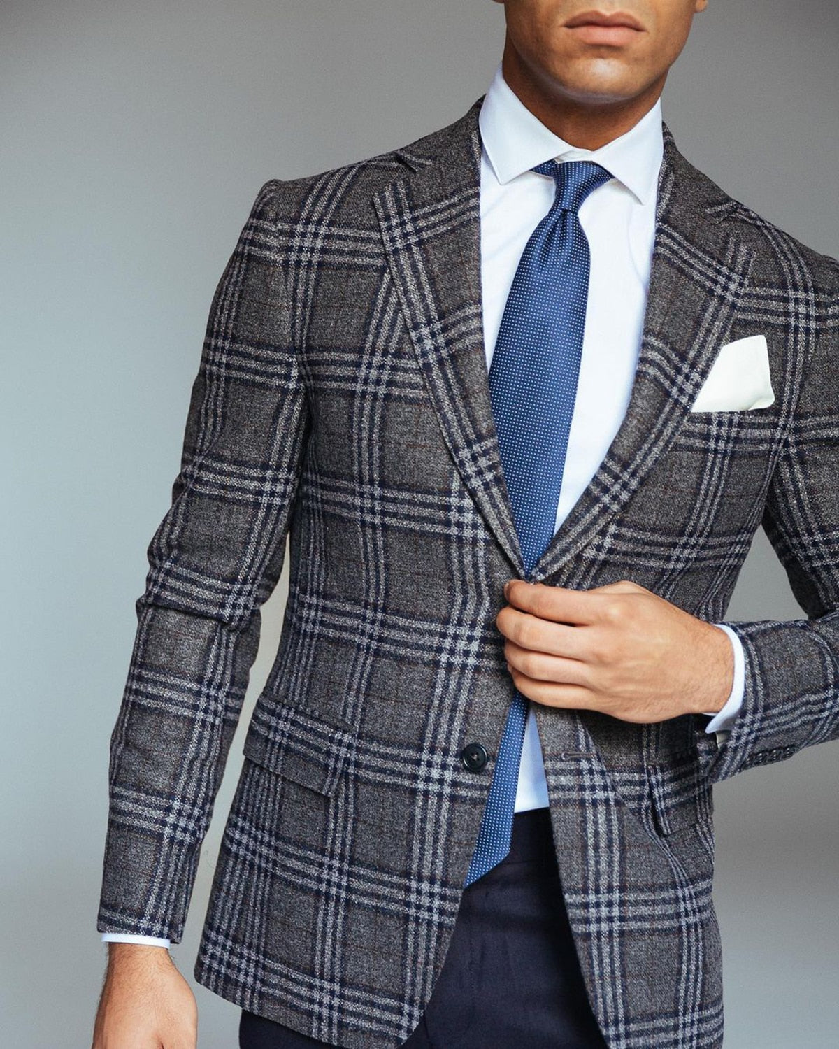 Costume 2 pièces bleu marine pour homme, blazer, pantalon, simple boutonnage, à carreaux, pour mariage, formel, travail, fête, décontracté, sur mesure 