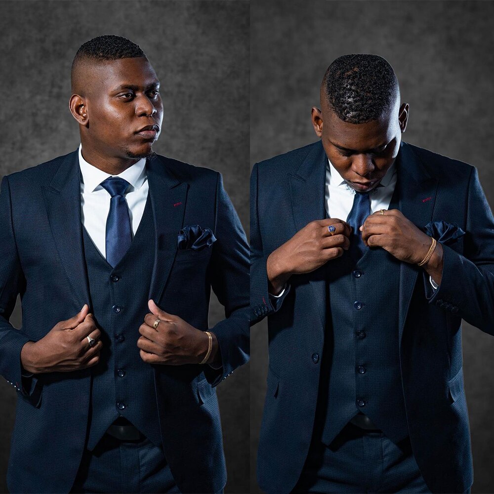 Costume de mariage bleu marine pour homme, classique, coupe slim, veste de marié sur mesure (manteau, pantalon, gilet) 