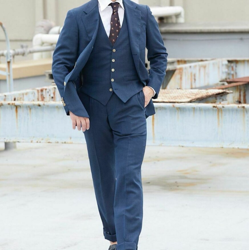 Costume bleu marine pour homme, deux boutons, revers en pointe, smoking de mariage, bal, soirée, dîner, sur mesure, 3 pièces