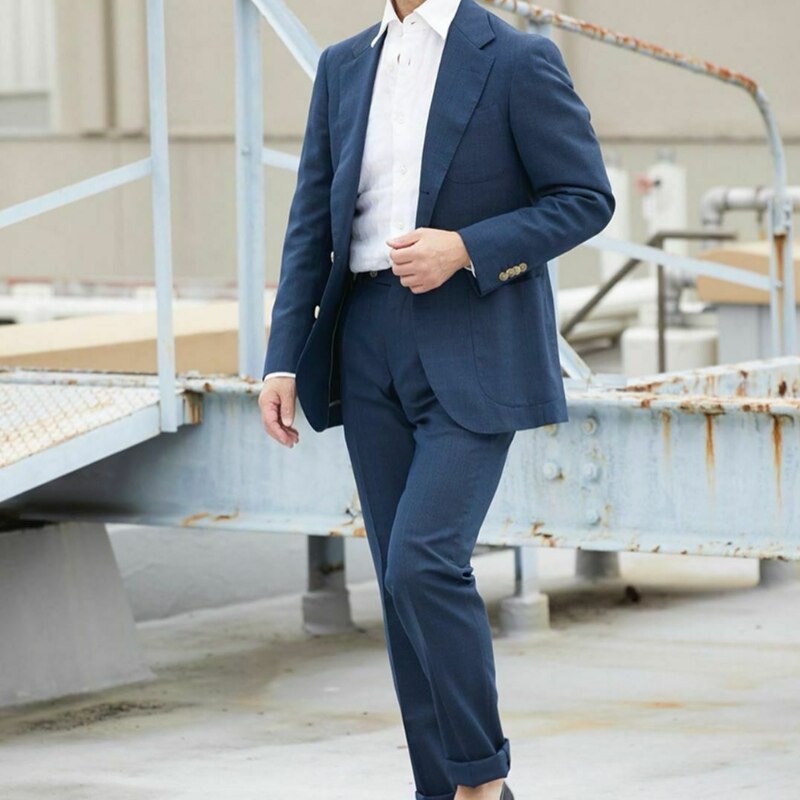 Costume bleu marine pour homme, deux boutons, revers en pointe, smoking de mariage, bal, soirée, dîner, sur mesure, 3 pièces