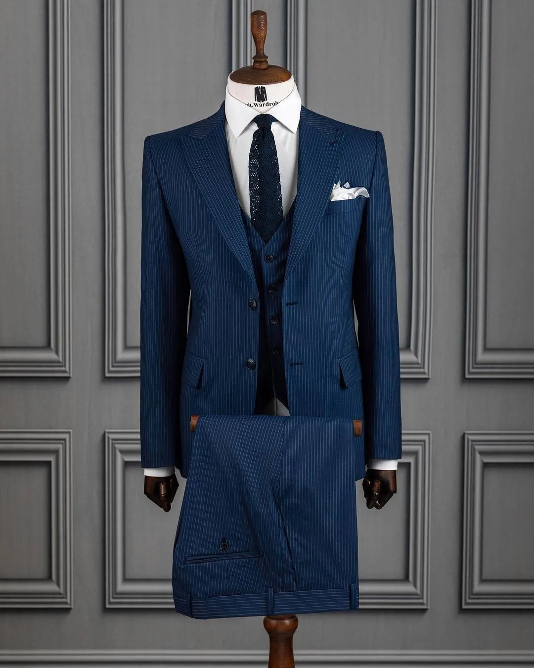 Costume bleu marine à rayures pour homme, smoking, coupe cintrée, 3 pièces, sur mesure, moderne, formel, pour mariage, affaires 