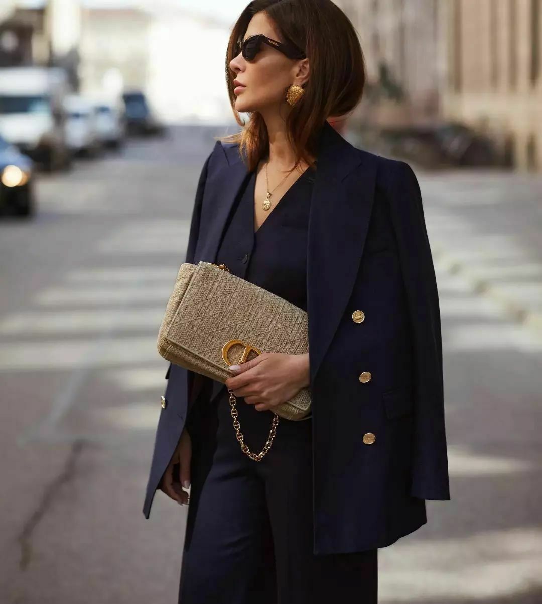 Costume bleu marine 3 pièces pour femme (veste, pantalon, gilet), blazer formel sur mesure, bouton en métal, manteau de bureau 