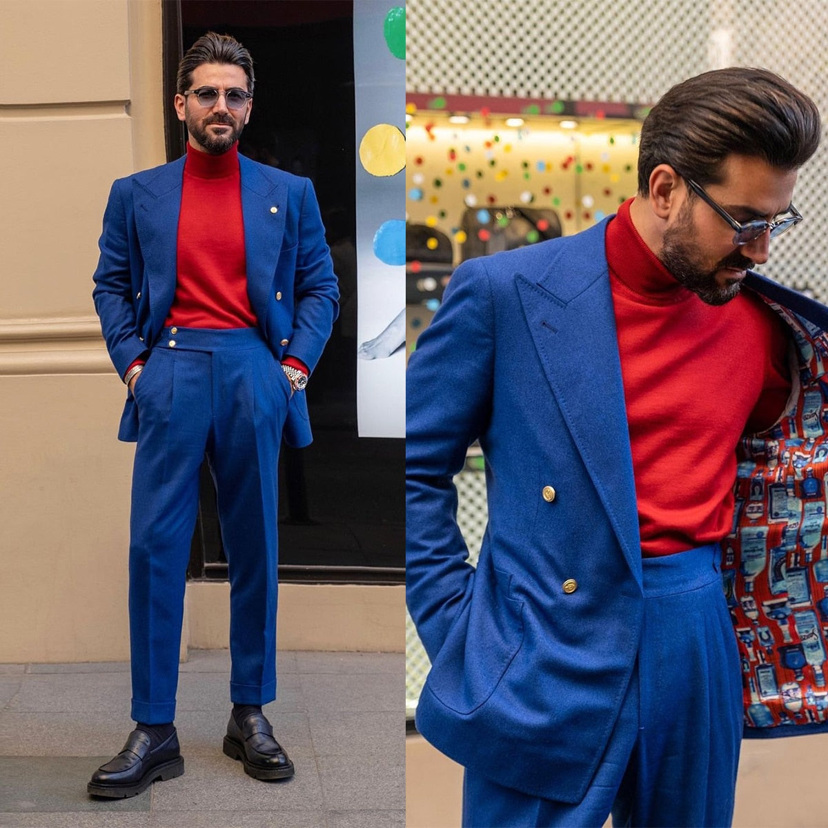 Costume 2 pièces bleu marine en laine pour homme, blazer et pantalon, simple boutonnage, revers en pointe, smoking, costume de mariage moderne pour homme 