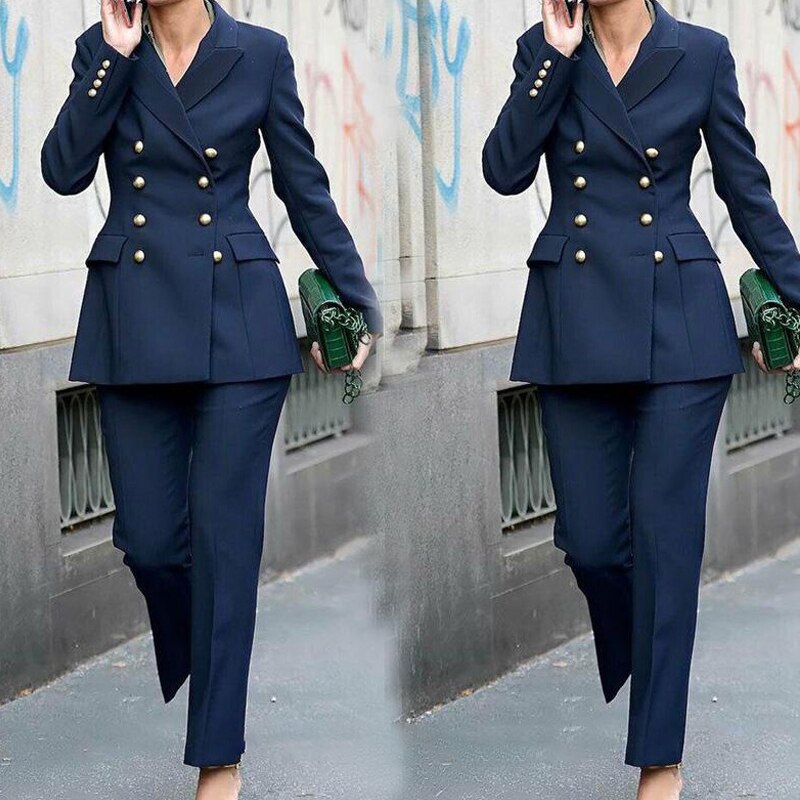 Trajes de pantalón para madre de la novia de corte entallado en azul marino, esmoquin cruzado para boda, ropa de invitada de graduación, blazer de dos piezas para fiesta 