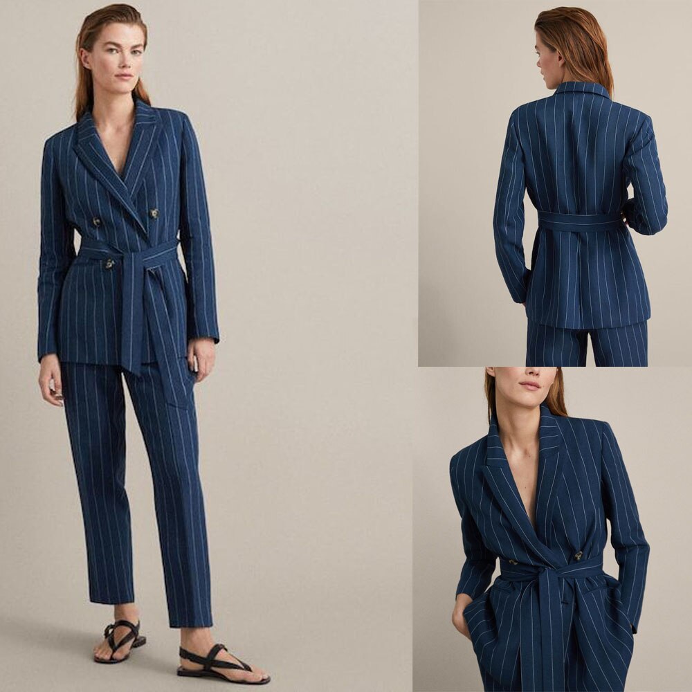 Smoking rayé personnalisé pour femme, costume de rue, blazer de bureau, tenue de bal, de soirée, d'affaires, 2 pièces 