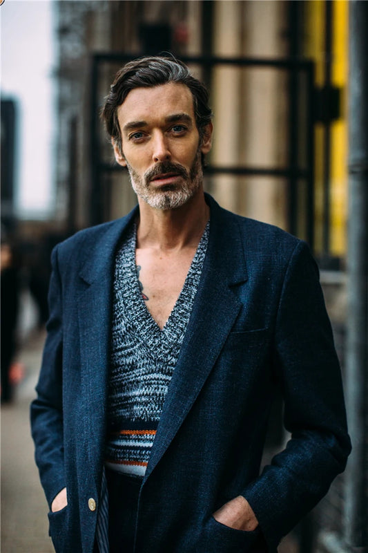 Traje de pantalón de lana azul marino para hombre, cálido, grueso, a medida, para boda, negocios, formal, chaqueta y pantalón.