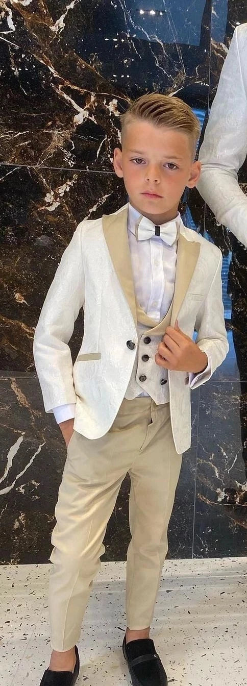 Costume père et fils 3 pièces pour homme, blanc crème, motif floral, coupe slim, cocktail, mariage, smoking, blazer, sur mesure
