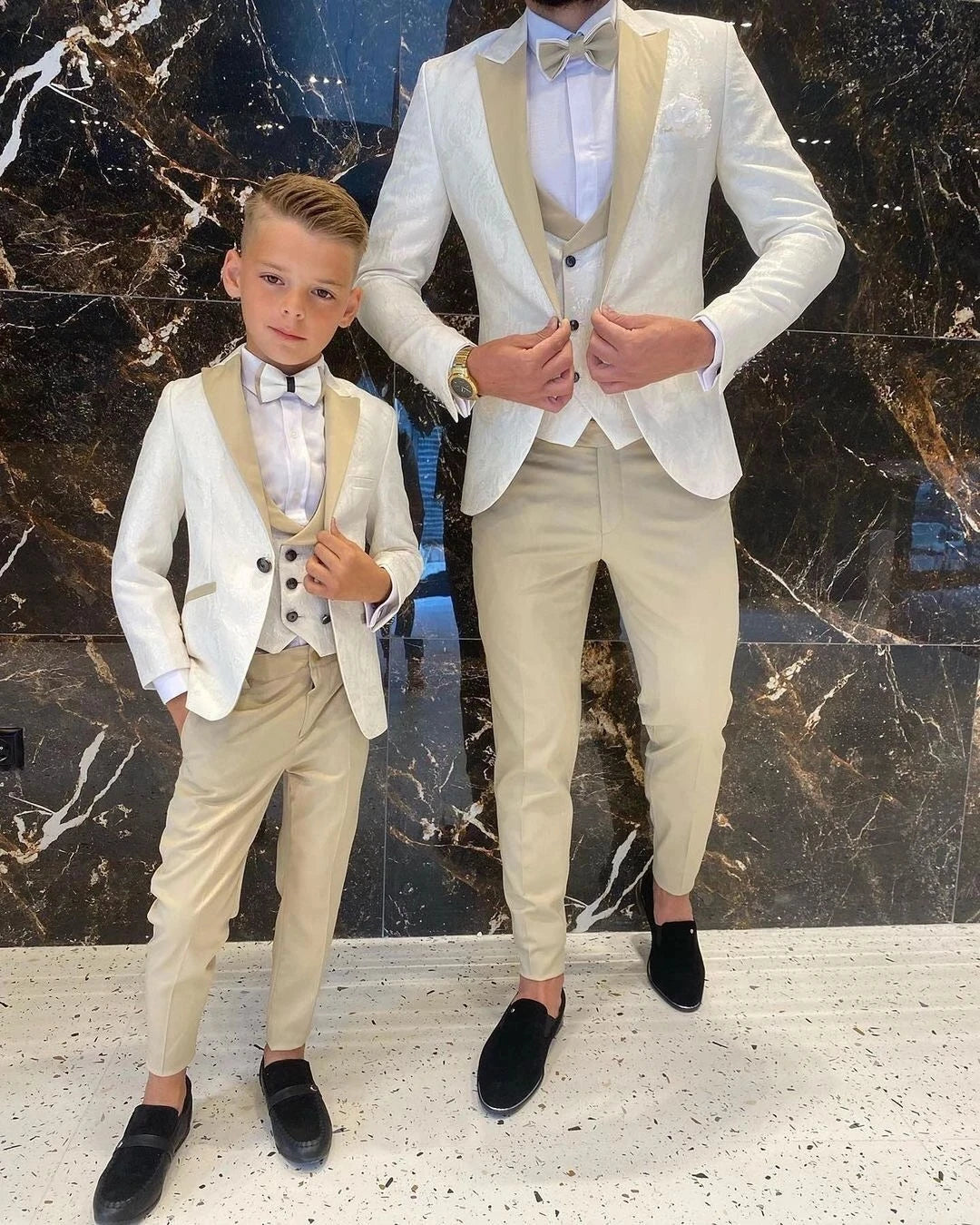 Costume père et fils 3 pièces pour homme, blanc crème, motif floral, coupe slim, cocktail, mariage, smoking, blazer, sur mesure