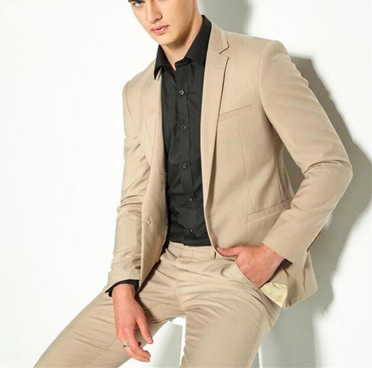 Traje caqui para hombre para boda, 2 piezas (chaqueta, pantalón y corbata), esmoquin informal a medida para graduación, corte entallado. 