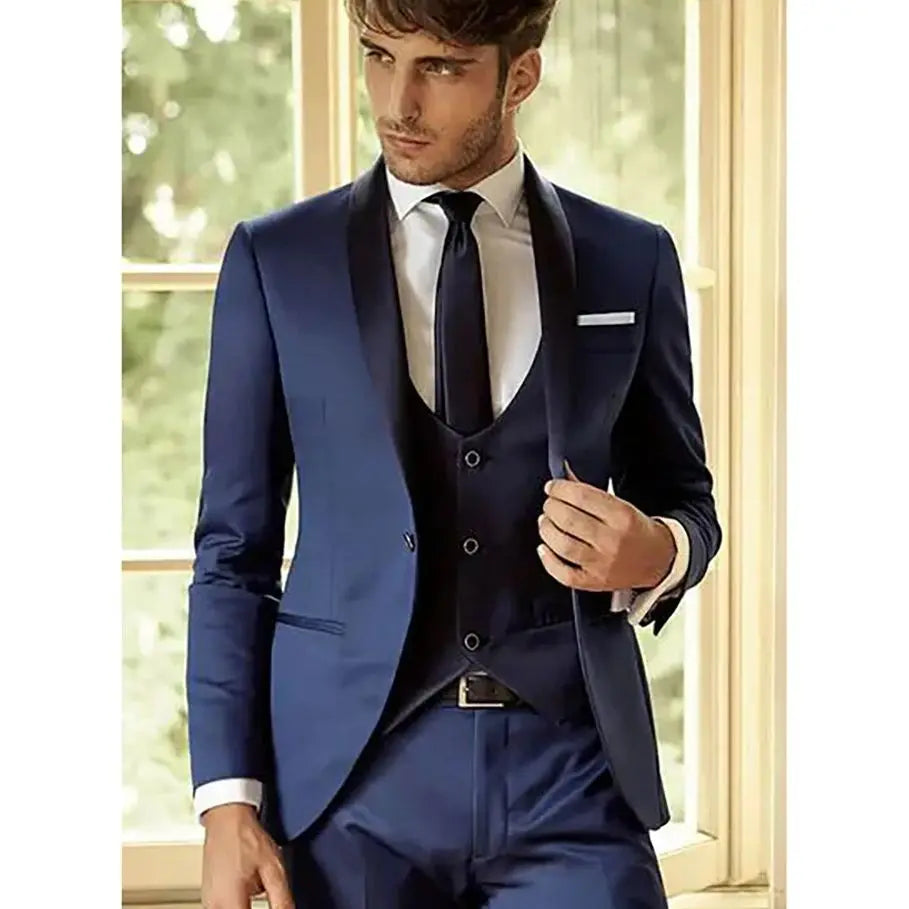 Men Suit Slim Fit 3 Piece Groom Shawl Lapel Custom Suits Party Blazer