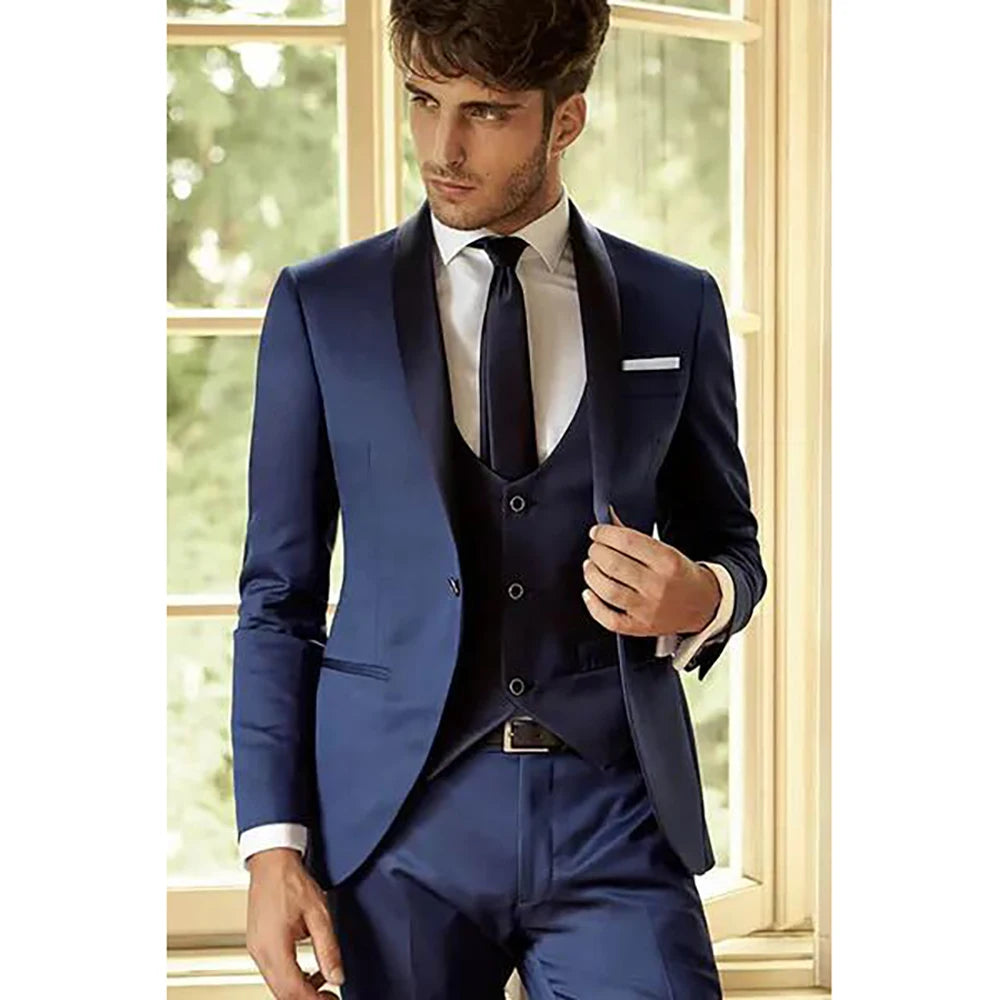 Men Suit Slim Fit 3 Piece Groom Shawl Lapel Custom Suits Party Blazer