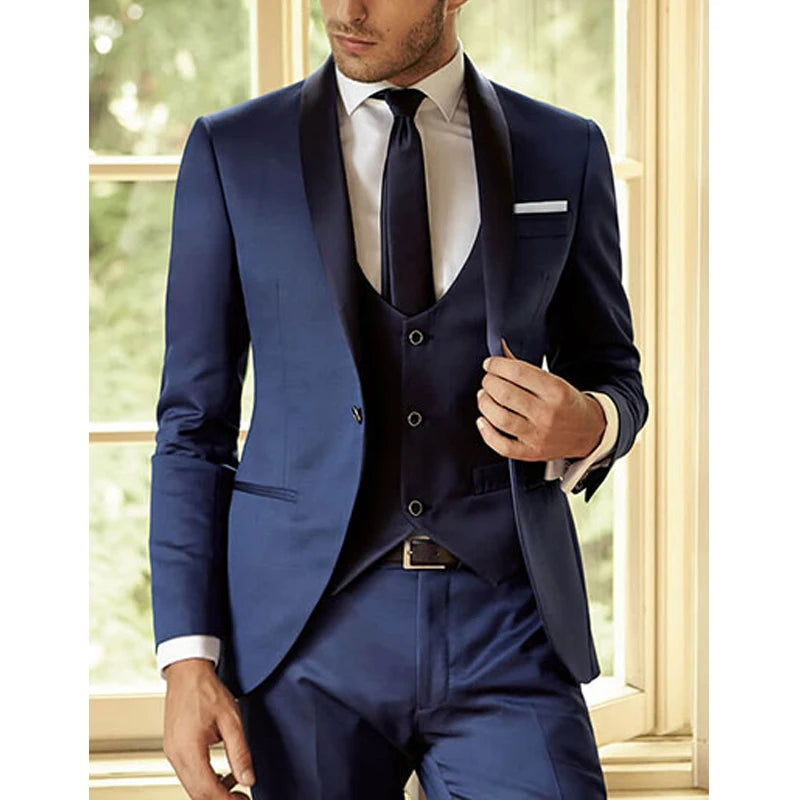 Men Suit Slim Fit 3 Piece Groom Shawl Lapel Custom Suits Party Blazer