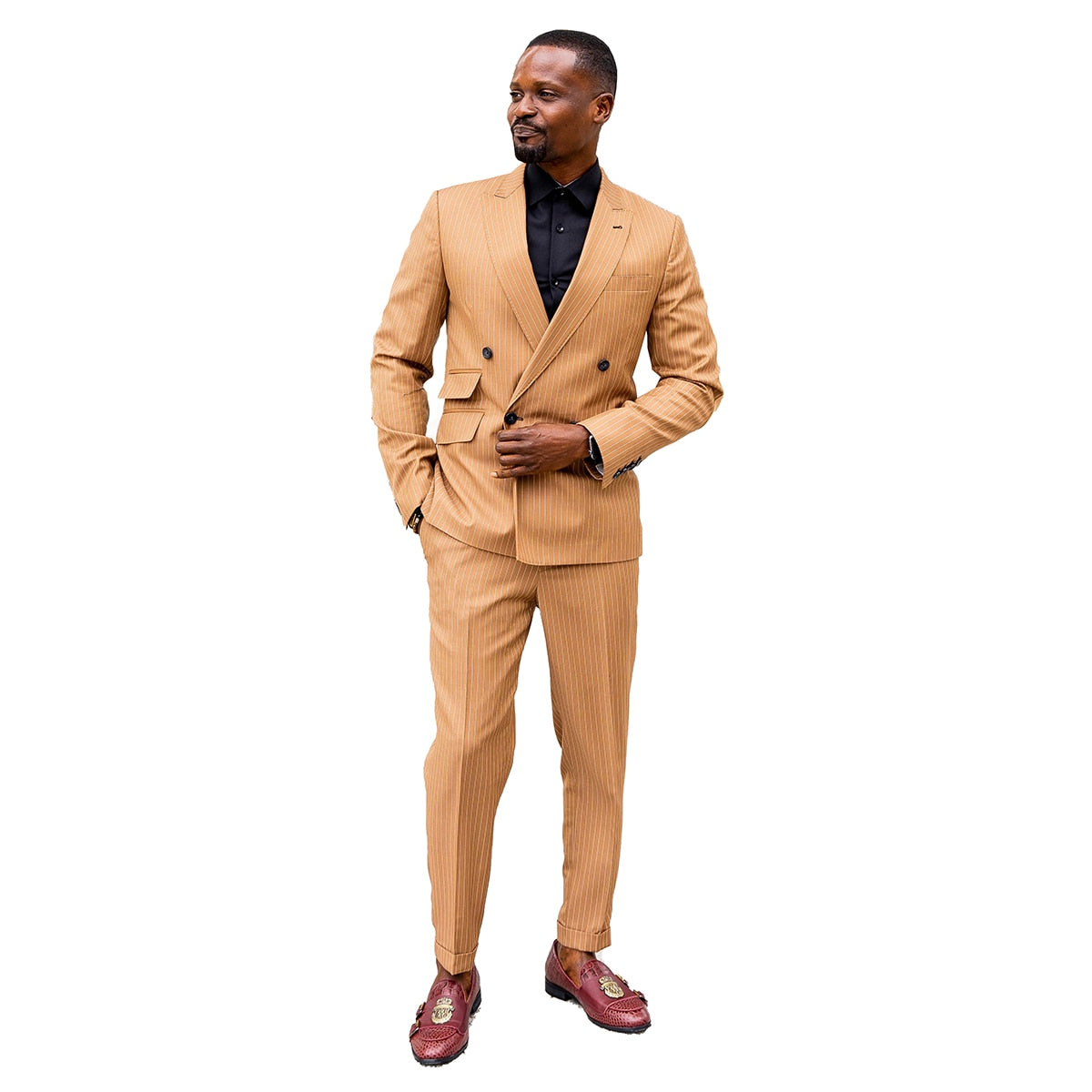Costume homme 2 pièces blazer pantalon revers pointu croisé rayures fines marié formel travail costume sur mesure homme 