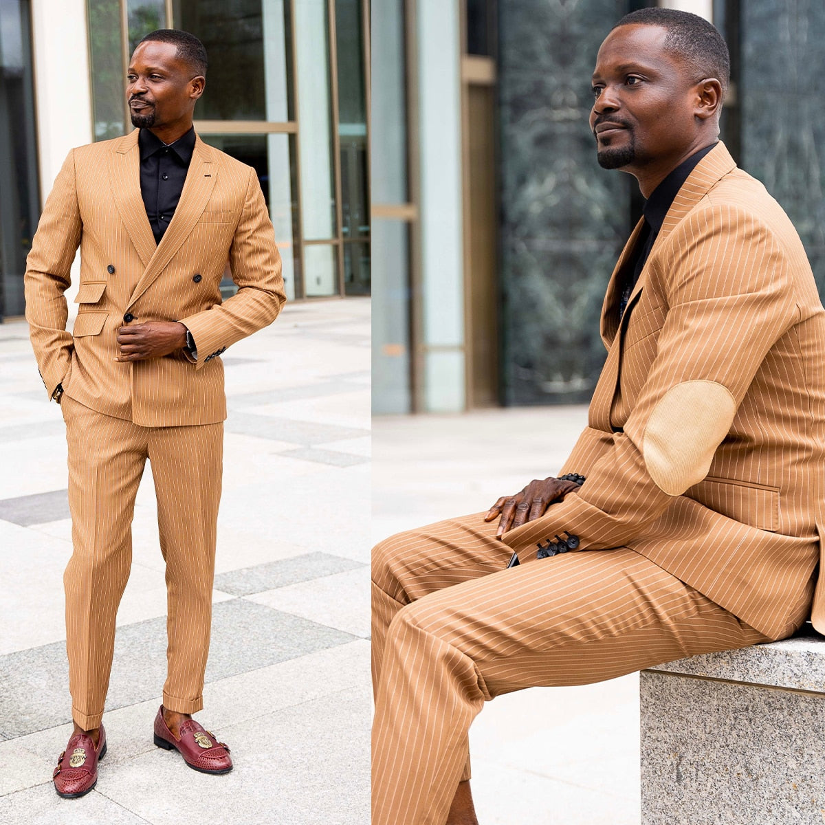 Costume homme 2 pièces blazer pantalon revers pointu croisé rayures fines marié formel travail costume sur mesure homme 
