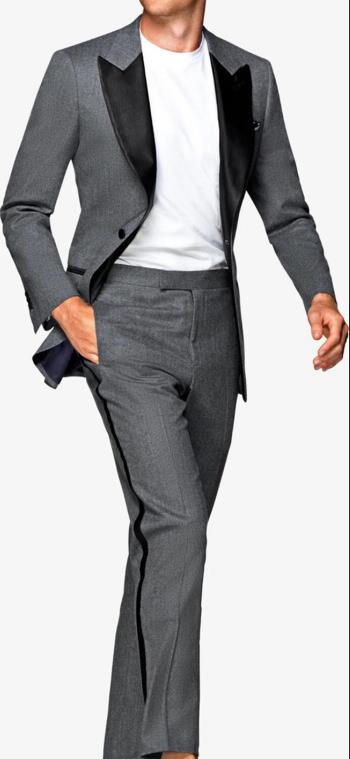 Men's Grey Groom Tuxedo Suit with Black Peak Lapel for Wedding & Best Man, Prom & Dinner (Jacket, Pants, Tie)